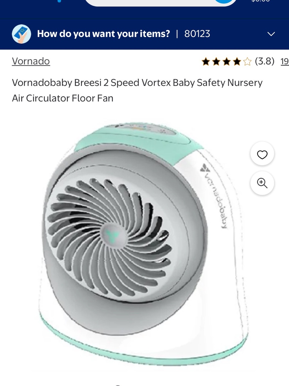 Vornadobaby Mint and White Nursery Air Circulator Fan